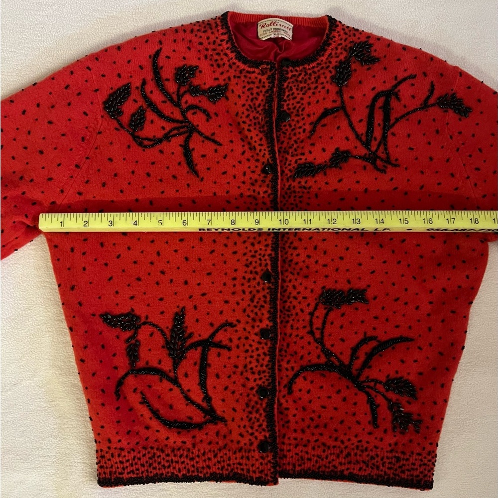 Vintage 1940/50’s Ralli Scott red/blk 100% lambswool beaded fully lined sweater. - Picture 2 of 11